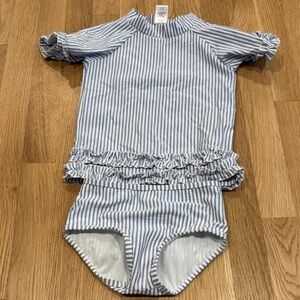 Ruffle Butts Blue and White Striped Ruffle Set